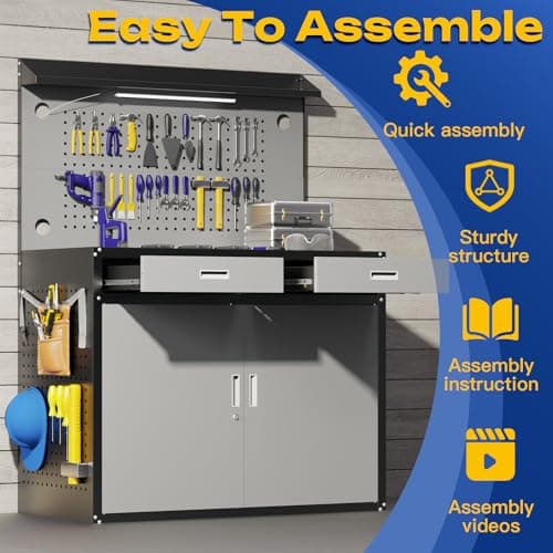Eltean 48" Work Bench,Heavy Duty 2200 LBS Capacity Workbench with Drawers and Storage,Work Table with Light & Pegboard,Work Benches for Garage 7