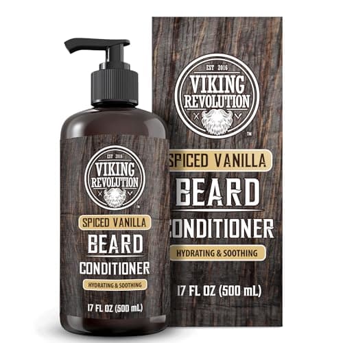 Viking Revolution Spiced Vanilla Beard Conditioner for Men with Argan Oil and Jojoba Oil - Beard Softener and Strengthener Natural Beard Conditioner with Beard Oil - Beard Care Moisturizer (17oz)