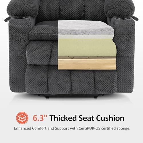 MCombo Dual Motor Power Lift Recliner Chair with Massage and Heat for Elderly People, Infinite Position, USB Ports, Cup Holders, Fabric 7890 (Medium, Dark Gray) 9