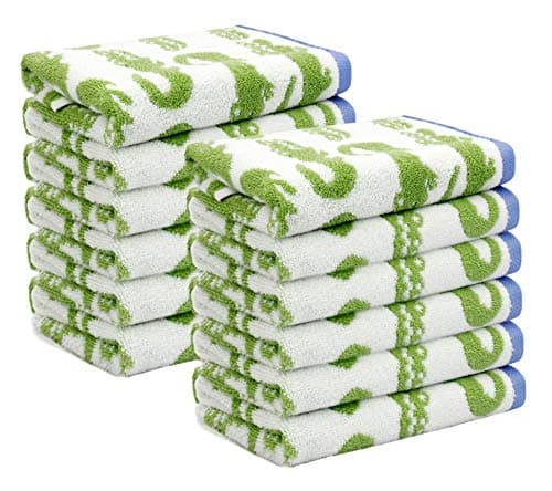 ORIGINAL KIDS Wash Cloth - Bath Time in A While Crocodile Set of 12 Washcloths - 100% Cotton Jacquard Super Soft Colorful Absorbent Quick Dry Easy Care Face Towel Face Cloth Gift - 12x12 - Green Blue 7