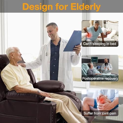 Neioml Triple Motor Large Power Lift Recliner Chair for Elderly with Heat and Massage, Lay Flat Lift Chairs for Seniors Infinite Position, Extended Footrest, USB&Type-C Ports, Cup Holder Dark Brown 7