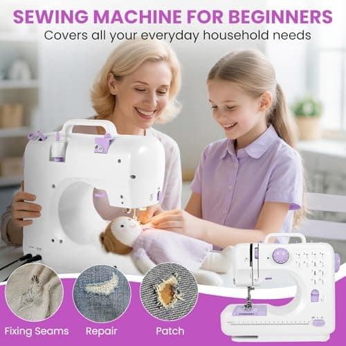 Mini Sewing Machine for Home Use, 12 Stitch Patterns, LED Light & Foot Pedal, 2-Speed Portable Electric Sewing Machine with 32 Spools Thread Kit for Beginners, Kids & Adults 7