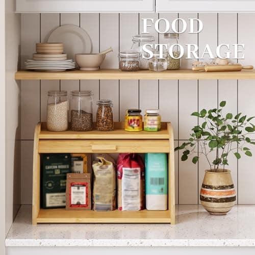 Kitsanery Bread box for kitchen countertop, Bamboo bread storage, Roll-Top bread container, Farmhouse bread holder for homemade bread (single layer) 6