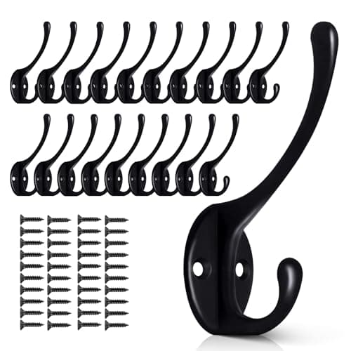Wall Hooks for Hanging, 20-Pcs Heavy Duty Metal Coat Hooks, for Living Room, Bathroom, Kitchen, Bedroom for Coats, Towel, Hat, Key, Closet, Bag (Black)