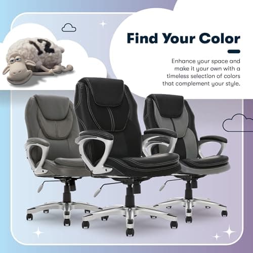 Serta Amplify Executive Office Chair with Faux Leather and Mesh, Adjustable Ergonomic Comfy Seat with Lumbar Support, Modern Computer DeskChairs, Swivel Rolling Wheels, Black 13