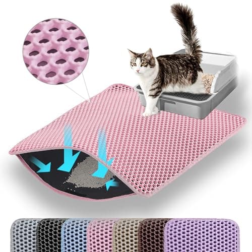 Petinstinct Cat Litter Mat, 24x18 Inches Large Double Layer Honeycomb Cat Litter Trapping Mat, Non Slip Waterproof Urine Proof Cat Litter Box Mat for Floor, Kitty Litter Rug, Cat Supplies, Pink