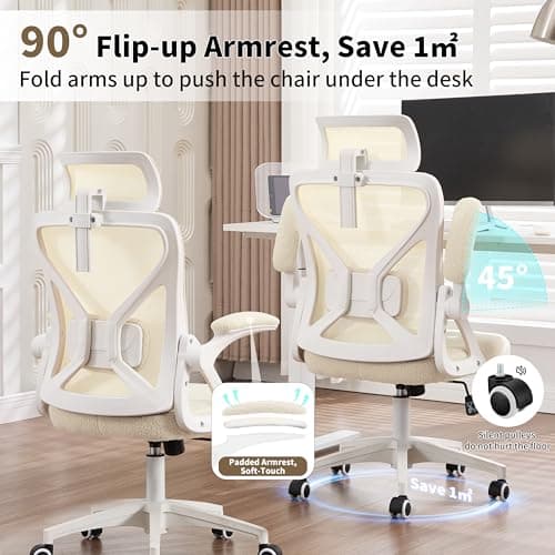 Nexthro Office Chair,Ergonomic Desk Chair with Adjustable Lumbar Support,400 Lbs Plush Computer Chair High Back with Headrest for Home Office (Beige Sherpa) 7