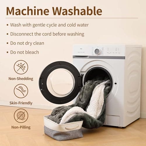 Bearhug Electric BlanketKing Size Heated Blanket 100"x 90" Warming Blanket Dual Controllers Velvet & Sherpa, 10 Levels & 0.5-12H Auto Off, Over-Heat Protect, ETL, Machine Washable 5