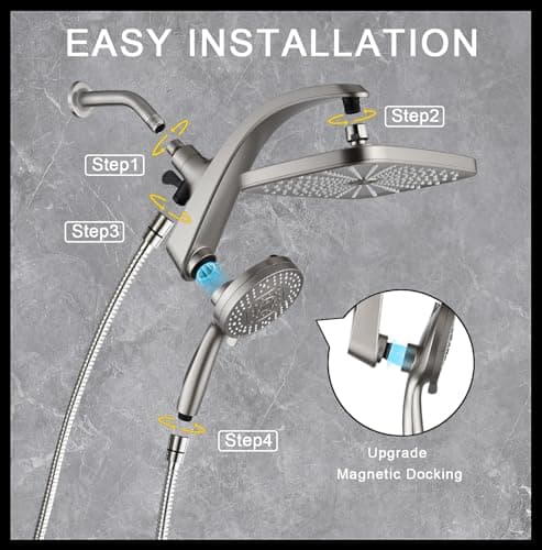 High Pressure Rain Shower Head: Upgrade Shower Heads with Handheld Spray Combo with Fixed Showerhead and 10 Sprays Handheld Shower Head, Detachable Showerheads Built-in Magnetic Docking and Power Jets 7