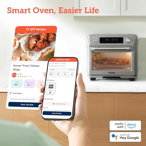 COSORI Smart 12-in-1 Air Fryer Toaster Oven Combo, Airfryer Convection Oven Countertop, Bake, Roast, Reheat, Broiler, Dehydrate, 75 Recipes & 3 Accessories, 26QT, Silver-Stainless Steel 6