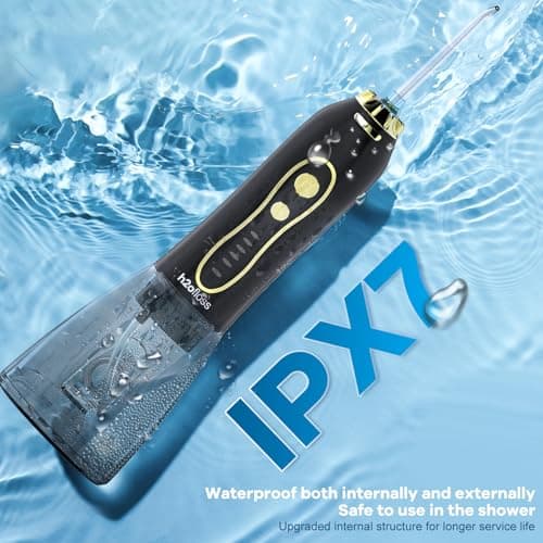 H2ofloss Water Dental Flosser Teeth Pick -Portable Oral Irrigator with 5 Modes, Rechargeable IPX7 Waterproof Orthodontic Teeth Cleaner Pick Cordless for Home Travel-300ml Water Tank Gold 6
