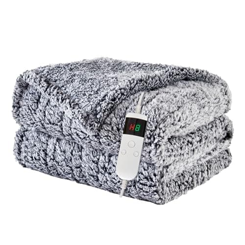 Heated Blanket Heated Throw, Electric Blanket 50"x60" Heating Blanket with 8 Hours Auto Off 10 Fast Heating Levels Machine Washable Sherpa Heated Blanket with Overheating Protection