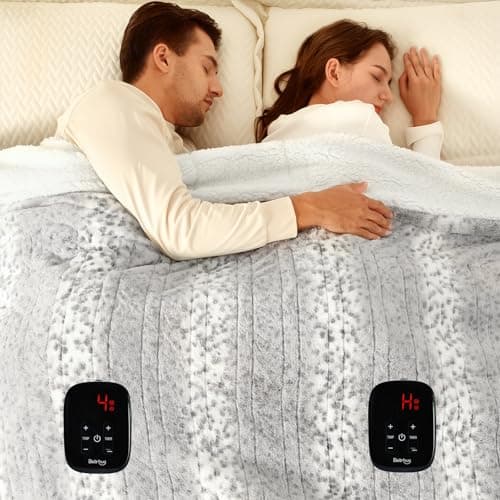 Bearhug Electric Blanket Heated Blanket King Size 100"x 90" Dual Controllers Heating Blanket Gift Reversible Faux Fur & Sherpa,10 Heating Levels, ETL, Machine Washable, Over-Heat Protection