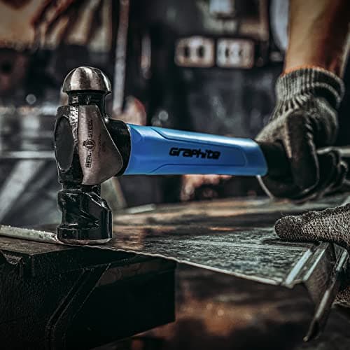 Real Steel Ball Peen Hammer 16oz, Metalworking Tool Forged Steel Head Ball Pein Hammer Jacketed Graphite 0504 7