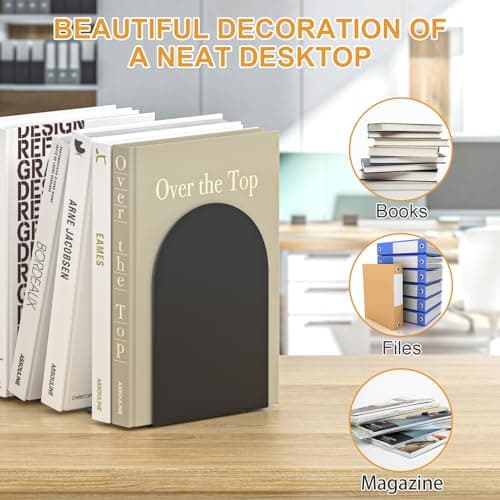 ALOTCHE Bookend 6 Pieces, Metal Round Bookends for Shelves, Book Ends to Hold Books for Desk, Book Stopper for Home Office 6