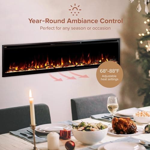 Modern Ember Aerus 72 Inch Smart Linear Electric Fireplace | Recessed in-Wall or Wall-Mount | LED Multiple Flame Colors | Alexa/WiFi Enabled | 5.75” Profile | Remote Included 5