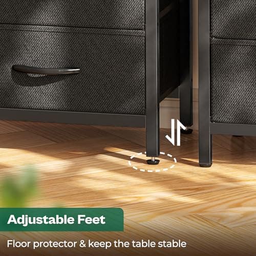 Huuger Nightstand with Charging Station, Side Table with Fabric Drawers, End Table with Open Shelf, Bedside Table with USB Ports and Outlets, Night Stand for Bedroom, Rustic Brown and Black 8