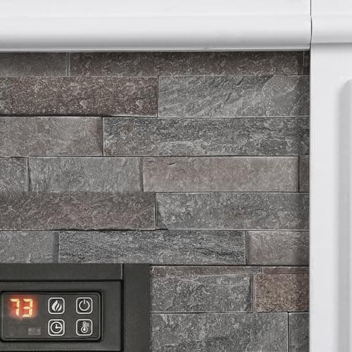 LGHM 44 Inch Electric Fireplace with Mantel, Tall Fireplace Heater Freestanding, Realistic Stacked Stone Surround with Remote Control Timer LED Flame for Living Room, Bedroom 5