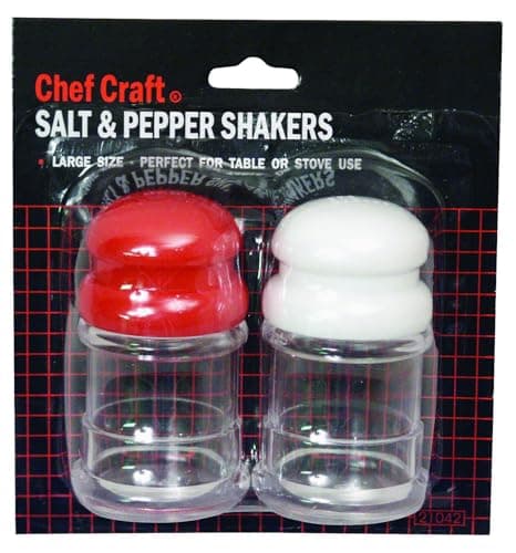 Chef Craft Salt & Pepper Shakers | White and Red, 3.5-Inches Tall by 1.75-Inches Wide | 1-Set