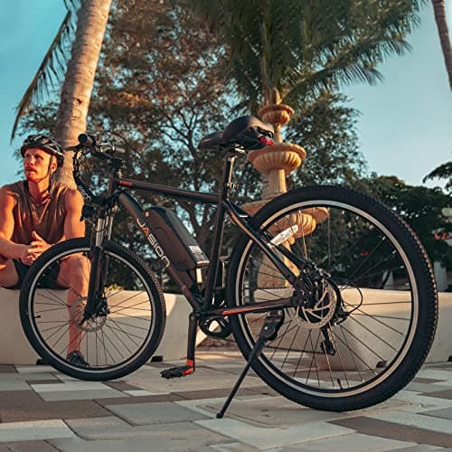 Jasion EB5 Electric Bike for Adults with Peak 500W Brushless Motor, 40Miles 20MPH Commuting Electric Mountain Bike with 360Wh Removable Battery, 7-Speed, 26" Tires and Front Fork Suspension 8