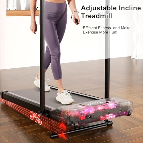 Walking Pad Treadmill with Incline and Handle Bar, 300lbs Capacity Folding Treadmills for Home Small Space 3.0 HP Under Desk Walking Pad Portable Compact Treadmill with Remote Control, APP 5