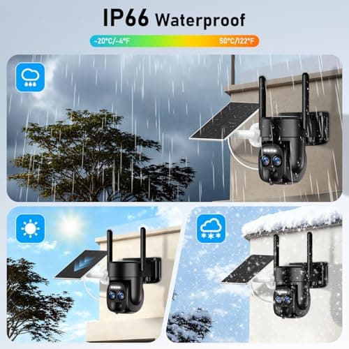 8X Zoom 4K Solar Security Camera Wireless Outdoor, 5GHz/2.4GHz WiFi 360°PTZ Camera Surveillance Exterieur for Home with Dual Lens, Human Auto Tracking, Siren, Color Night Vision, Two Way Audio, IP66 6