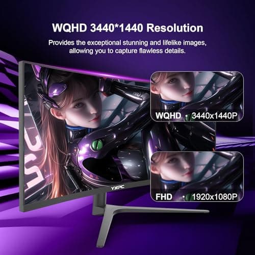 YXPC 34 inch Curved Gaming Ultrawide Monitor 100hz 3440x1440,1ms(MPRT), 21:9,4000:1,1500R ,HDR, 300nits, sRGB 99%,Blue Light Filter, HDMI 2.0×2,DP 1.4×2，Lifting base, supports wall mounting（100*100mm） 3