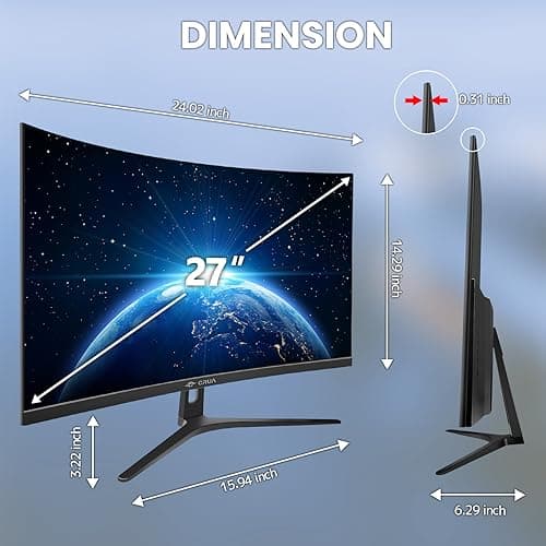 CRUA 27" Curved Monitor, FHD(1920x1080P) VA Panel, 100HZ, 120% sRGB Professional Computer Monitor, Narrow Bezels on Three Sides, Blue Light Filter, Office and Dormitory(HDMI, VGA)-Black 7
