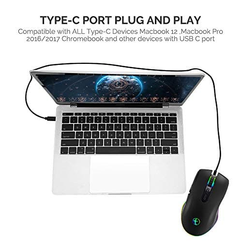 HXMJ RGB LED Gaming Mice,Wired USB C Port for Apple MacBook,Computer or Laptops with Type C Port-Black 6