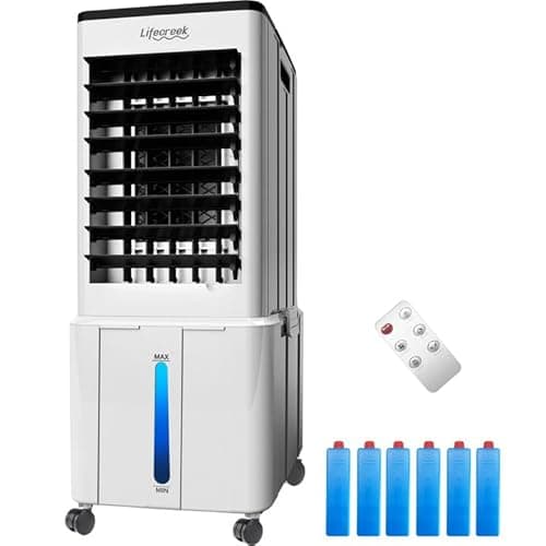 Portable Air Conditioner, 3-IN-1 Evaporative Air Cooler w/3.2Gal Tank, 4 Modes & 3 Speeds, 12H Timer, 6 Ice Packs, Remote Control, Windowless Swamp Cooler for Bedroom,Home,No Hose Needed