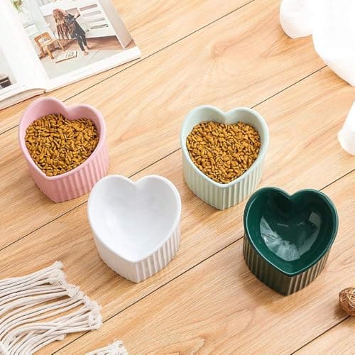 Pink Ceramic Raised Cat Bowls, Tilted Elevated Food or Water Bowls, Stress Free, Backflow Prevention, Dishwasher and Microwave Safe, Lead & Cadmium Free 7