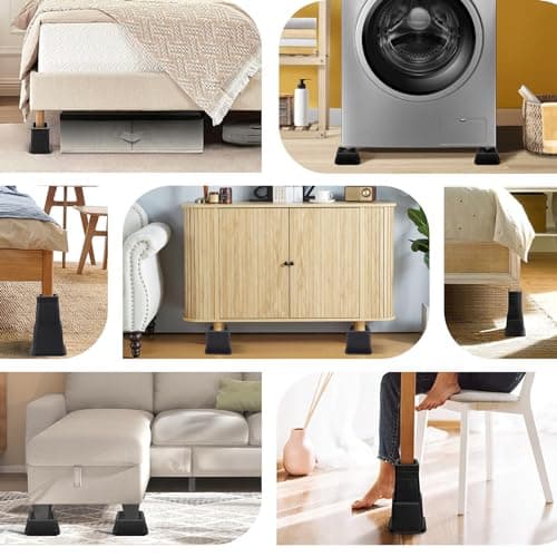 ANNKUT Bed Risers 12 inch Heavy Duty,Elevation in Heights 1,2,3,4,5,6,7,8,9,10,11,12 Inch，Adjustable Furniture Risers for Chair Table and Desk Legs Lifting (4 Pack,Black) 7