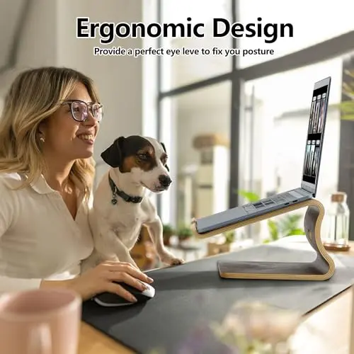 SAMDI Wood Laptop Stand for Desk,Laptop Holder Stand,Wooden Cooling Computer Holder,Suitable for Most laptops Heat Dissipation Shelf (Walnut) 6