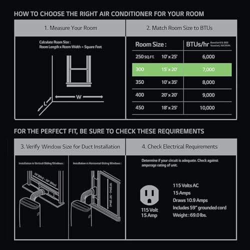 LG 7,000 BTU (DOE) 10,000 BTU (ASHRAE) Portable Air Conditioner, 115V, Cools 300 Sq.Ft. (12' x 25' Room Size), Quiet Operation, LCD Remote Control, and Window Installation Kit, White 7