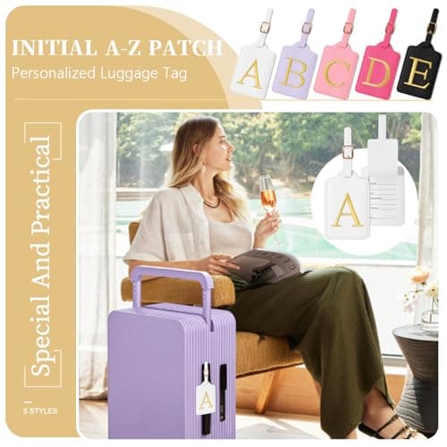 Personalized Initial Luggage Tags for Suitcase TSA Approved, White Leather Cute Luggage Tag with Privacy Cover Name Card, Embroidered Custom Luggage Tags Travel Baggage Tags Gifts for Women Kids(A) 5