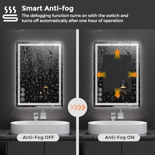 Koonmi 20x28 LED Bathroom Mirror, Backlit + Front Lit, LED Bathroom Mirror with Lights for Wall, 3 Colors, Anti-Fog, Dimmable Brightness, Memory Function, Tempered Glass 6