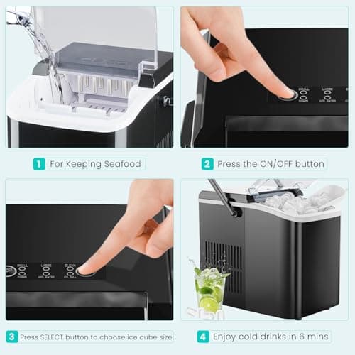 OLIXIS Ice Maker Machine with Handle,26lbs in 24Hrs,9 Ice Cubes in 6 Mins,Auto-Cleaning Portable Ice Maker with Basket and Scoop, Countertop Ice Maker for Home/Kitchen/Camping/RV, Sleek Black 7