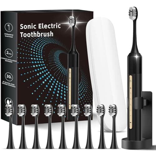 Lumivoid Sonic Electric Toothbrush with 10 Brush Heads for Adults and Children, Up to 90 Days on a Single Charge, 5 Modes, Built-in 2-Minute Smart Timer, IPX8 Waterproof Electric Toothbrush (Black)
