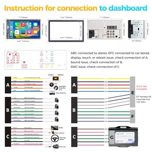 PLZ 7" Wireless Double Din Car Stereo Apple Carplay Radio Screen for Car Audio Receivers, Bluetooth 5.3 Car Play Android Auto Touchscreen, 240W 4.2 CHN 2 Subwoofers Outputs, Backup Camera, SWC, FM/AM 6