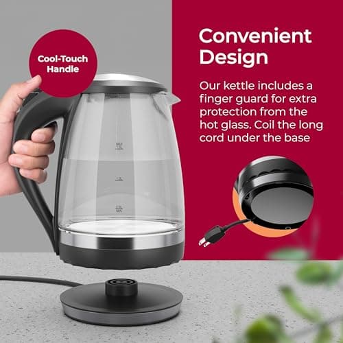 MuellerLiving Glass Kettle 1.5L 1500W LED Light Electric Tea Kettle Automatic Shut-Off with SpeedBoil Tech and Boil-Dry Protection 9