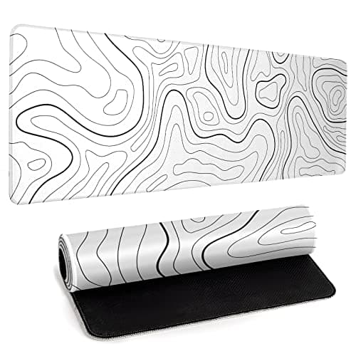White Big Mousepad for Gaming Large Topographic Map Washable Desk Pad with Stitched Edge Office Supplies and Decor 31.5''x11.8'' Computer Keyboard Protector