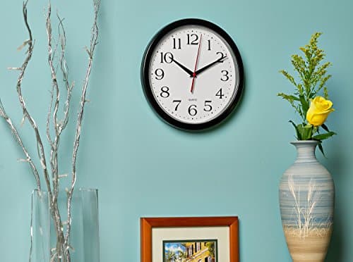 Bernhard Products Black Wall Clock Silent Non Ticking 10 Inch Quality Quartz Battery Operated Round Easy to Read Home/Office/Kitchen/Classroom/School Clock Sweep Movement 6