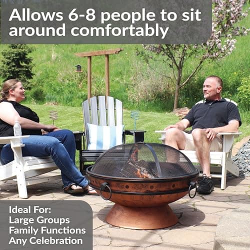 Sunnydaze 30-Inch Large Outdoor Fire Pit - Wood Burning Fire Pit for Outside with Poker and Screen - Copper Finish - Royal Cauldron 5