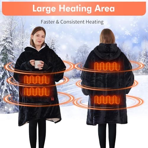 Askyli Wearable Heated Blanket Hoodie, USB Heated Oversized Hooded Blanket Adult 3 Heat Settings, Overheat Protection Cozy Warm Heated Hoodie Blanket Sweatshirt for Women with Sleeves & Giant Pocket 2