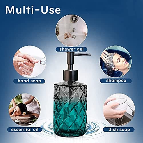 2 Pcs Glass Soap Dispenser Set for Bathroom, 11oz. Glass Soap Bottles with Plastic Pump, Kitchen Dish Soap Dispenser Set, Hand-Pump Dispenser for Liquid Hand Soap, Lotion, Essential Oil (Black) 7