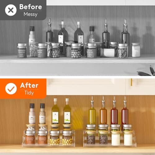 Lifewit Plastic 2 Pack 3-Tier Spice Rack, Clear Spice Organization for Cabinet, Counter, Organizer Shelf for Condiment, Seasoning, Syrup, Liquor, Medicine and Perfume for Kitchen, Pantry, Bar, Bath 7
