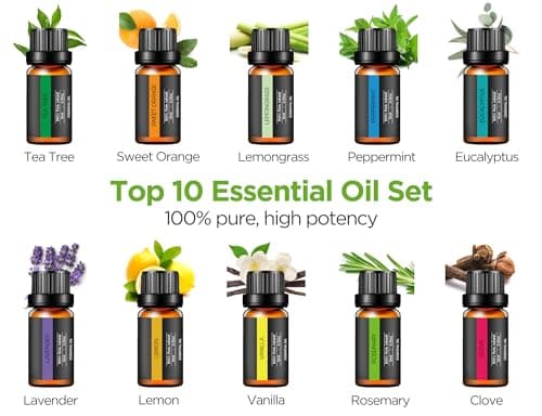 InnoGear Aromatherapy Diffuser & 10 Essential Oils Set, 400ml Diffuser Ultrasonic Diffuser Cool Mist Humidifier with 4 Timers 7 Colors Light Waterless Auto Off for Valentine's Gift, Dark Wood Grain 6