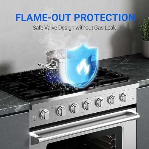 AAOBOSI Upgrade 36 Inch Front Control Gas Range Oven with 6 Cooktop Burners, 6 Cu. Ft 18000 BTU Convection and Self Clean, Freestanding Heavy Duty Gas Range Stove with Halogen Light,Large Capacity 7