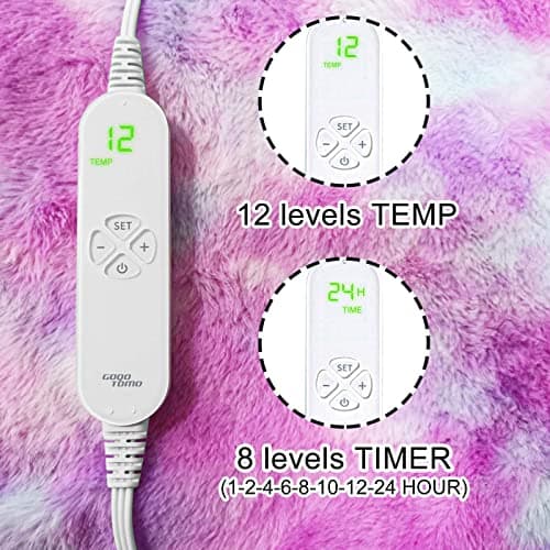 GOQO TOMO Electric Heated Blanket 50" x 60" Throw Wrap with 12 Heating Levels for Home Office Use Pink Tie dye 2