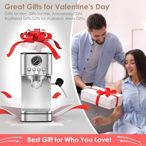 Espresso Machine Coffee Makers 20 Bar, Stainless Steel Espresso Machine with Milk Frother/Steam Wand for Espresso, Latte and Cappuccino - Premium Home Coffee Maker for Barista Quality Drinks 8